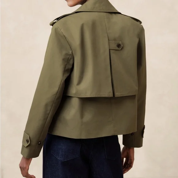 Banana Republic Olive Green Women's oversized cropped trench Jacket - Picture 3 of 11